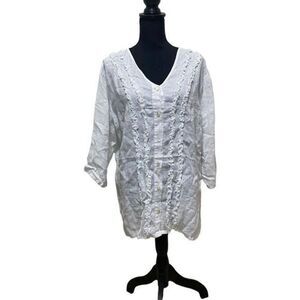 Valerie Stevens Casual Woman Ruffle, Long Sleeve Linen Size 1X Top